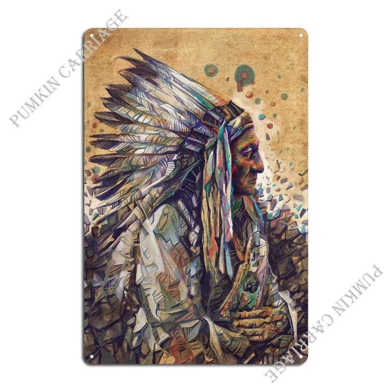 Sitting BullNative Art Portrair  Metal Signs Decoration Painting Print Club Design Tin Sign Poster 20x30cm（7.8x11.8inch）