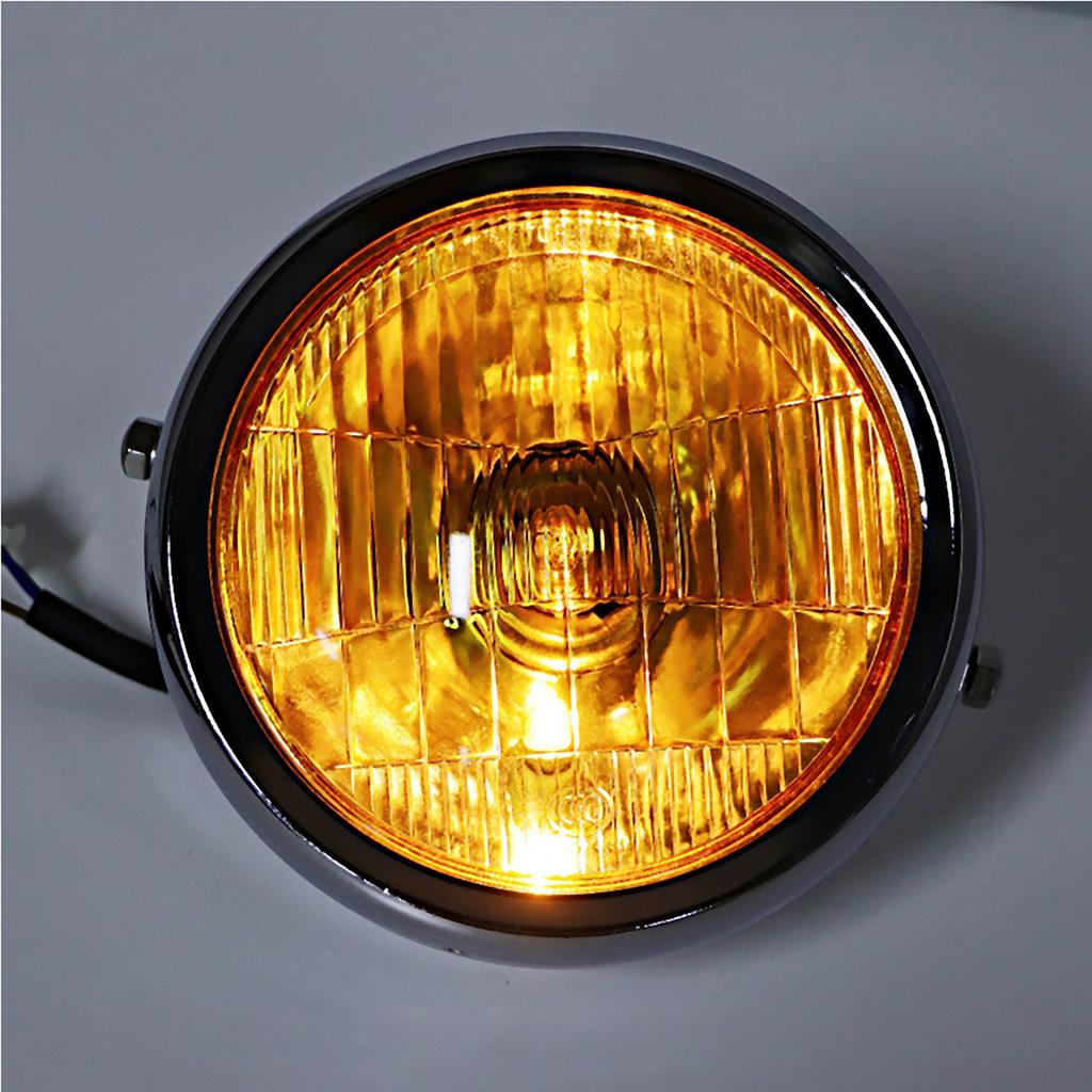 Retro Yellow Lens Motorcycle Round Modified Front Headlight Fits for CG125 GN125 (Electroplate)