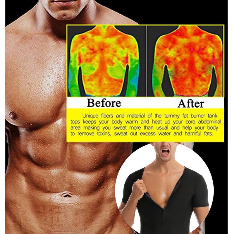 Heren Sauna Zweet Bodysuit, Rits Korte Mouw Volledige Lichaamsvormer Buikcontrole Trainingspak voor Sportschool Hardlopen