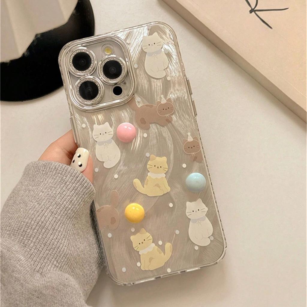 Cartoon Polka Dot Cute Cat Phone Case for Girls Cute Phone Accessories for iPhone 16 15 14 13 12 11 Pro Max