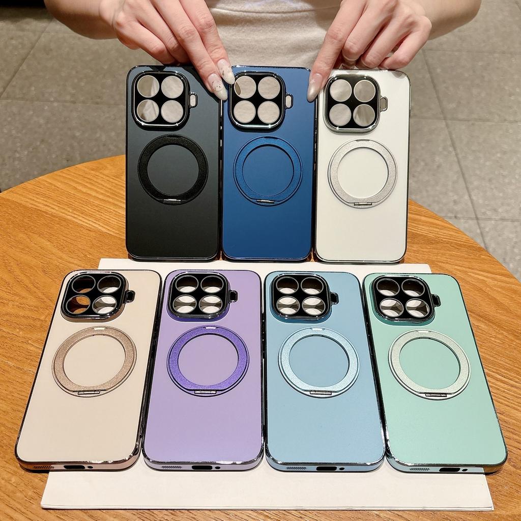 Luxury AG Frosted Anti-fingerprint Electroplated Case for Xiaomi 17T Pro 15T Pro Magnetic 360° Rotation Bracket Shockproof Cover