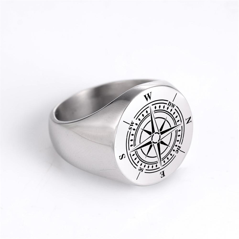 Punk Compass World Map Men Rings Stainless Steel Pirate Sailor Amulet Ring Hip Hop Vintage Party Jewelry Creativity Gift