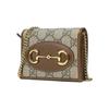 Gucci Horsebit 1955 Vintage Złota Klamra Logo Płótno i Skóra Portfel na Łańcuszku Damski Hebanowy Brąz 623180-92TCG-8563