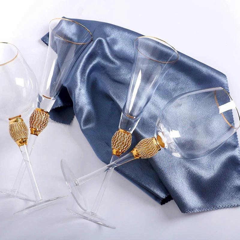 European Luxury Diamond-Embellished Gold Rim Wine Glasses Champagne Cocktail Crystal Stemware Set for Home Bar Party ElegantGift