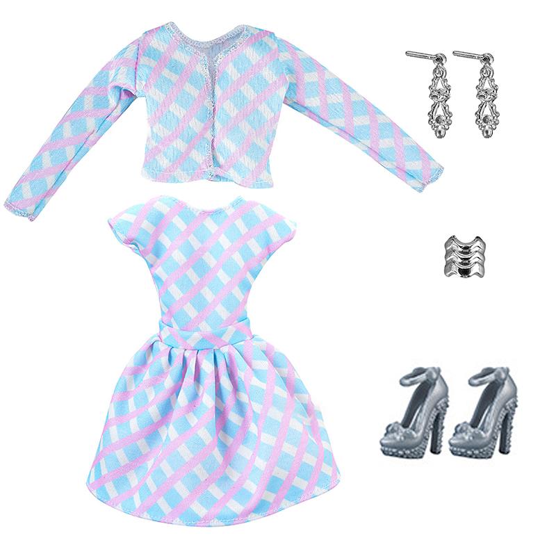 Ropa de Muñeca de 30 cm 11 Pulgadas Vestido a Cuadros Top de Lentejuelas Pantalones Accesorios de Ropa a Rayas Juguetes para Niñas Regalo