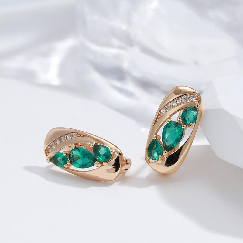 Korean Designer Green Zircon Minimalist Geometric Women's Earrings