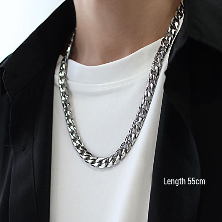 Men's Trendy Cuban Chain Necklace - Titanium Steel, Non-fading, Thick Iron Chain, Hip Hop Style, European/American Fashion.