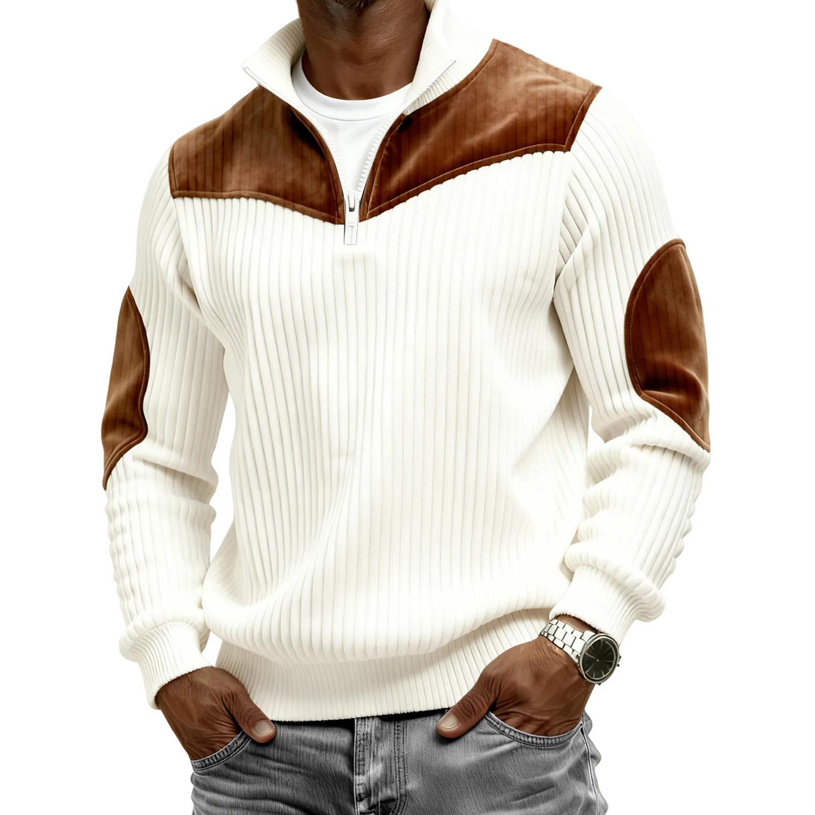 

Men s Retro Half-zip Patchwork Pullover XL білий