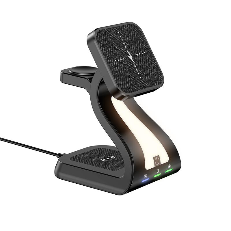 New Release Product 15W Phone Charging Stand 3 in 1 Magnetic Wireless Chargers with Light for Phone for Earphone for Watch Gifts