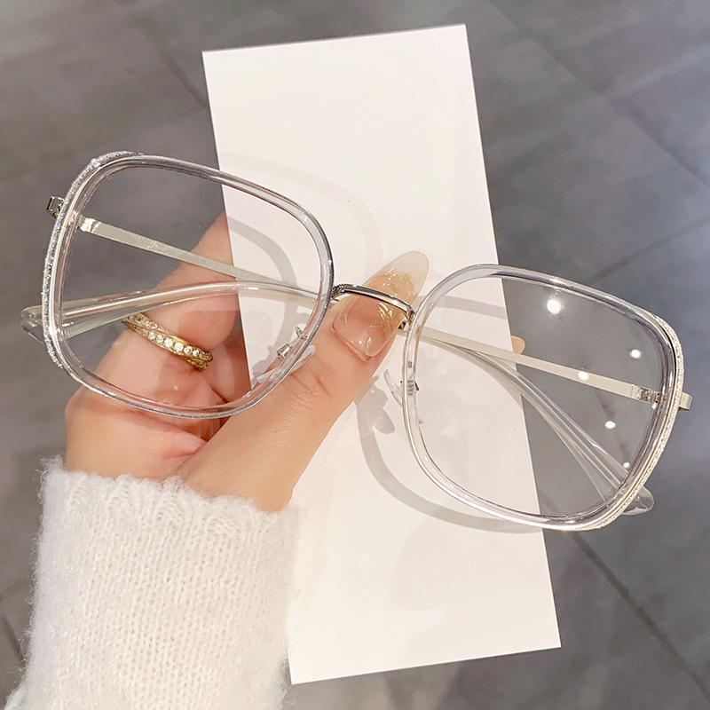 New metal flat glasses trendy fashion round frame color-changing anti-blue glasses personalized anti-blue glasses