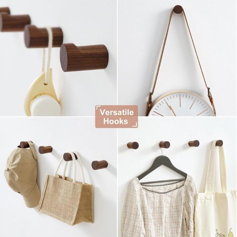 6Pcs Natural Wood Wall Mounted Hook Handmade Smooth Surfaces Hook Load Sturdy Home Organization