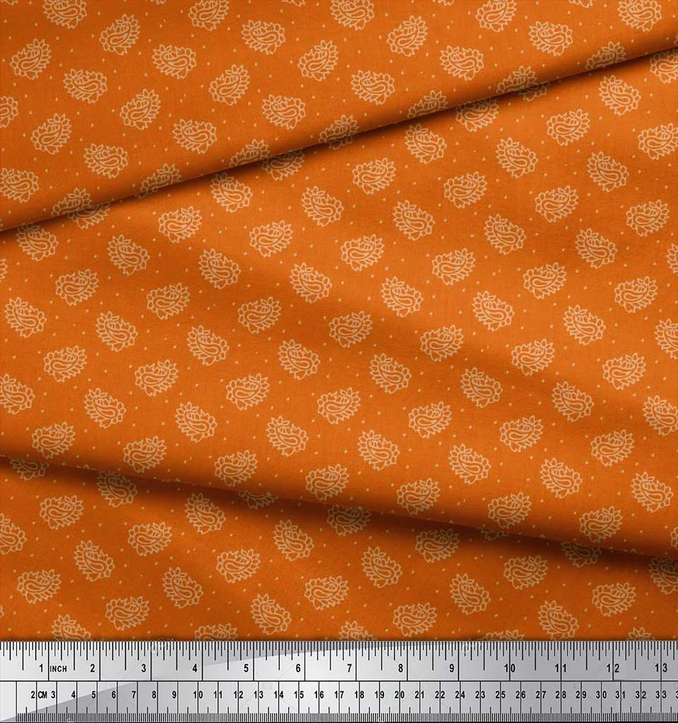 Soimoi Japan Crepe Satin Fabric Dot & Paisley Print Fabric by Metre 42 Inch