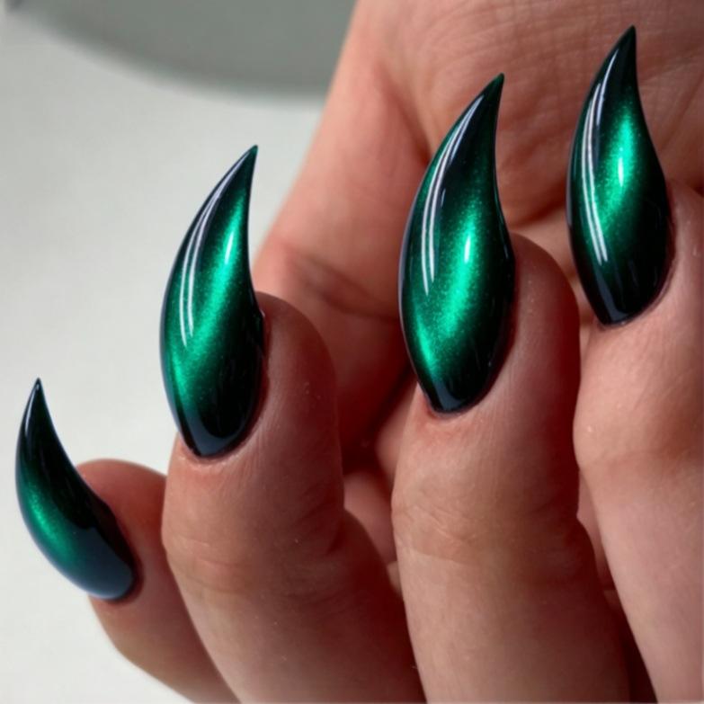 24 Stück Katzenpfoten Stiletto Glitzer Mandel Falsche Nägel Vollabdeckung Rotes Katzenauge Nagelset Mode Wiederverwendbare Drachenkralle Falsche Nagelspitzen
