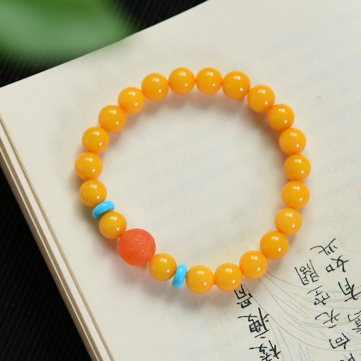 Nanhong Agate Meander Bead Bracelet with Natural Beeswax 7.5-8mm