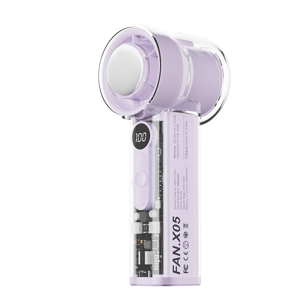 

X05 Transparent USB Handheld Cooling Fan with Digital Display & Adjustable 100 Levels 1800mAh фиолетовый