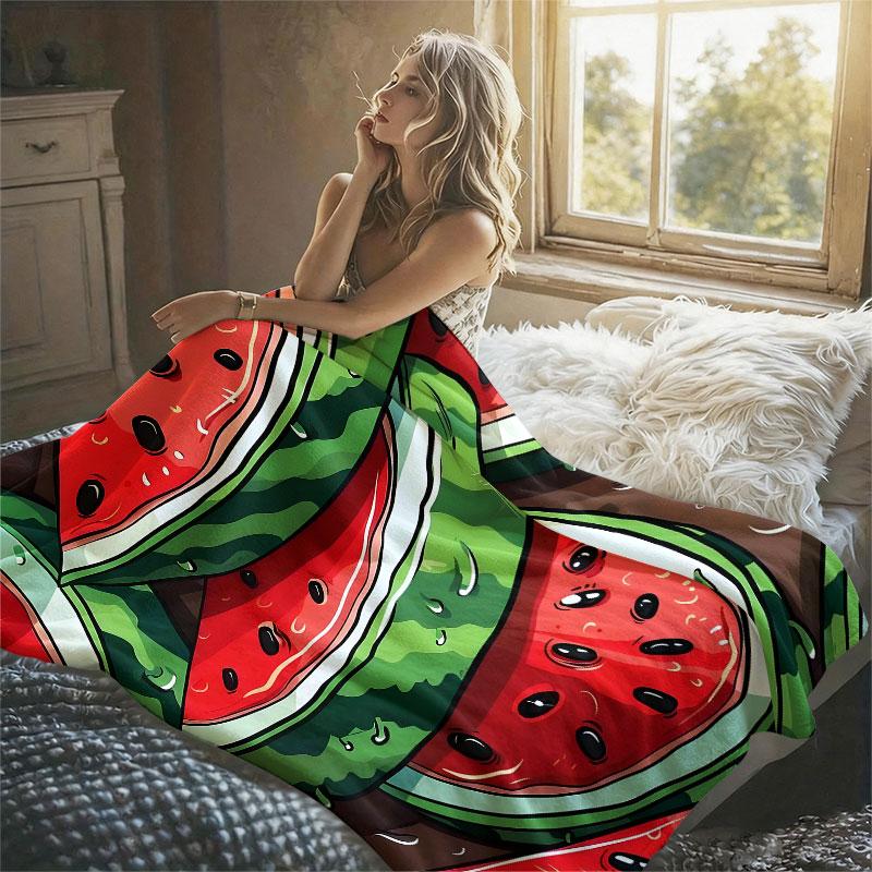 Watermelon Cartoon Dense Flannel Blanket Perfect for Sofa Office Bed Travel Sleep Read Relax Camping Four Season Use