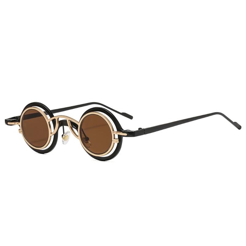 Round Metal Frame Sunglasses Retros Trendy Light Weight Sunglasses with Sun Protecting for Outdoor Activity