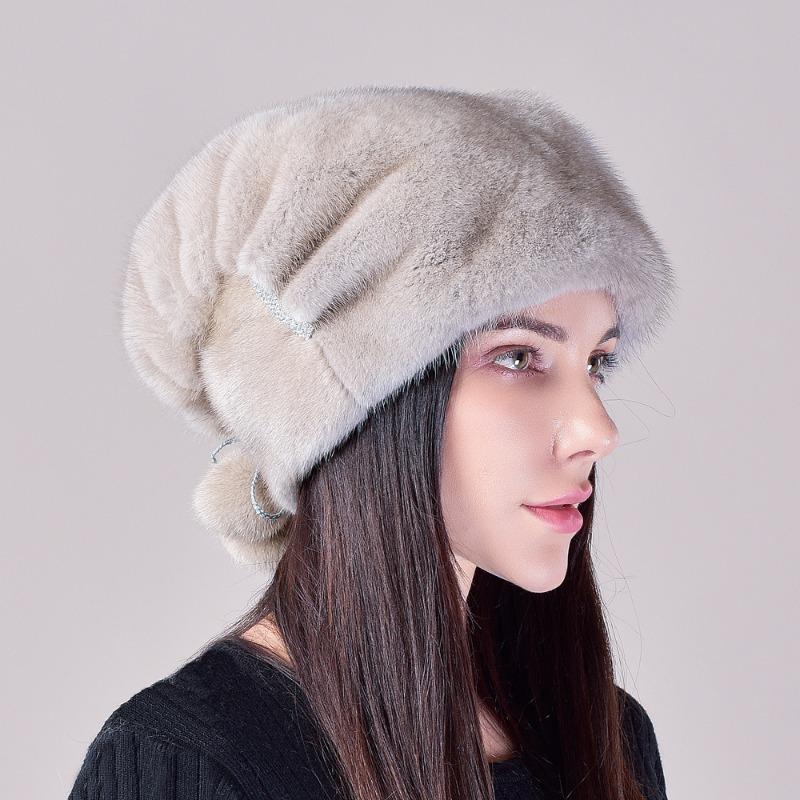 Mink hat female whole mink ear protector Christmas hat casual thickened warm fur Great Wall stacking hat winter