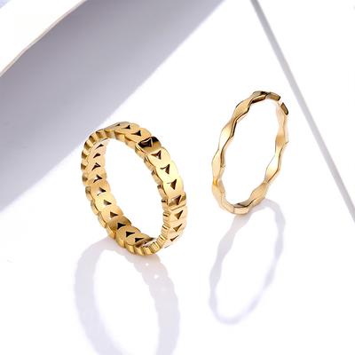 Japanese and Korean Rhombus Wave Ring Titanium Steel Electroplated Wheat Ear Ring Women's Simple and Exquisite Accessories