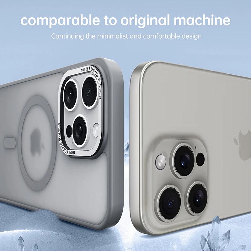 Matte Transparente Hülle mit Metall-Kamera-Ring, Magnetische Hülle für iPhone 16 14 13 12 11 15 Pro Max Plus, Für Magsafe Kabelloses Ladecover