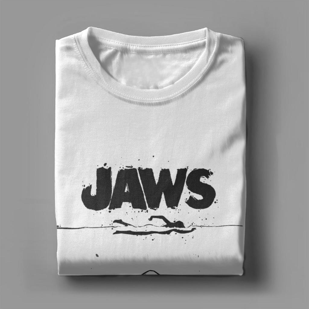 Jaws 50th Anniversary Poster Men's T Shirts Shark Sketch Creative Tee Short Sleeve Crew Neck T-Shirts Cotton Printed Clothing