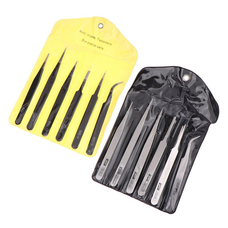 6Pcs Diy Accessories Stainless Steel Tweezers Repair Tool Industrial Precision Bent Straight Tweezers Repair Props