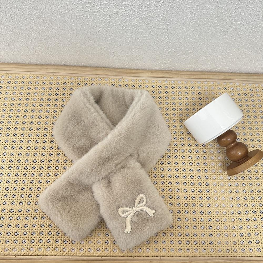 Solid Color Anti-Cold Neckerchief Casual Kids Plush Scarf Sweet Bowknot Scarf Children