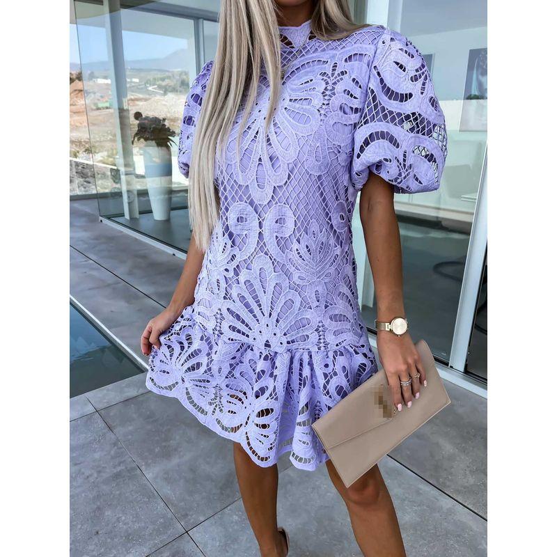 Sexy Hollow Lace Dress Fashion 2023 Sexy Hollow Lace Elegant Commuter Dress