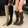 2025 Fall/Winter Stack Boots Vintage Stiletto Over Knee Boots French Women's Boots Pleated Knight Boots