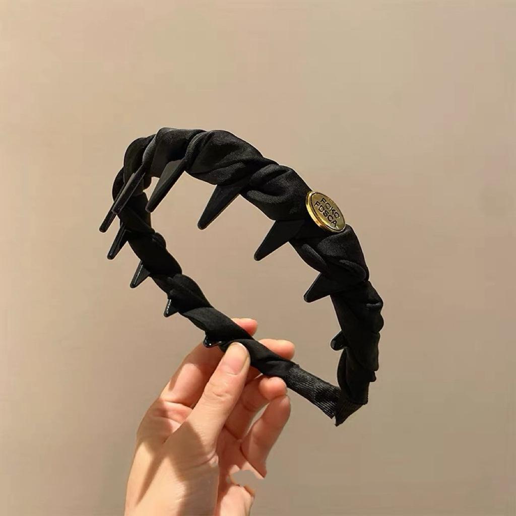 Women French Sparkling Pearl Wavy Headband, High Skull Top Toothed Hair Band, Non-slip External Wear Pressure-Reducing Hair Accessory