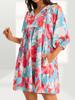 Women's Boho Floral Babydoll Dress V Neck Puff Sleeve Loose Summer Dress with Pockets