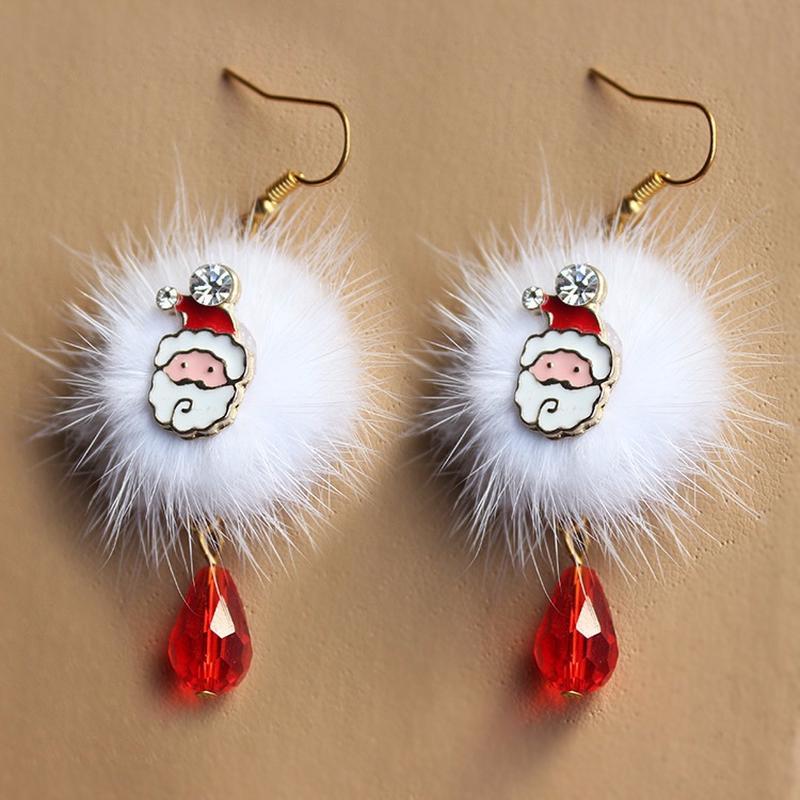 1Pair Stylish Santa Claus Jingle White Crystal Pendant Earrings for Women Christmas Gift Jewelry.
