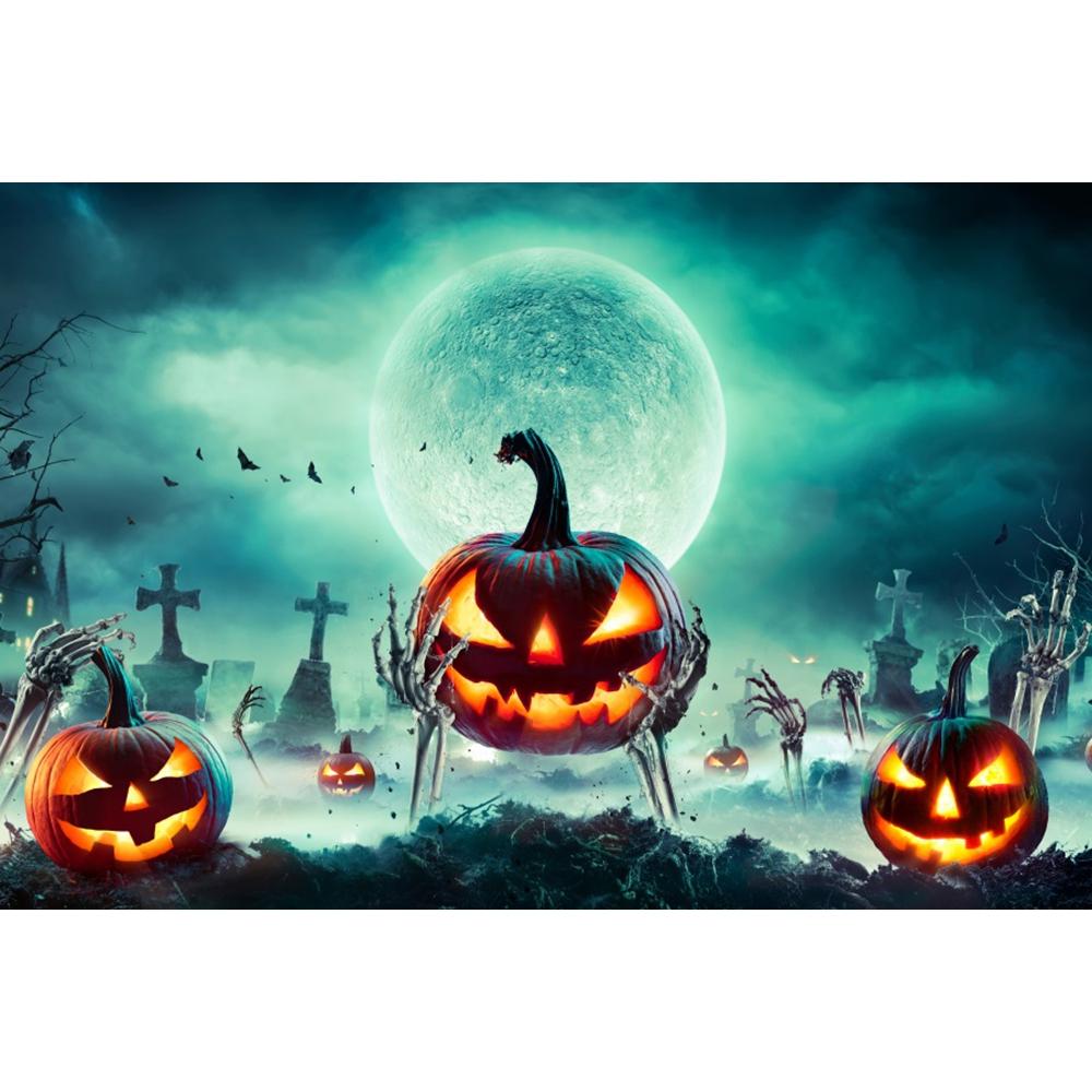 Halloween Decor Backgrounds for Photographs Horror Night Moon Wooden Board Pumpkins Lights Adults Kids Portrait Photo Backdrop