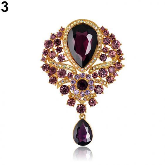 Women's Fashion Luxury Tear Drop Pendant Wedding Brooch Pin