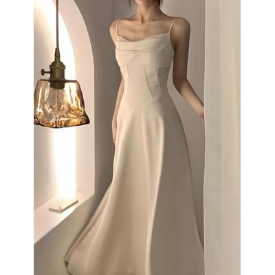 Niche Daughter Bow Dress Women's Summer Dress Light Mature Style Small Dress Temperament Waist Thin Suspender Skirt