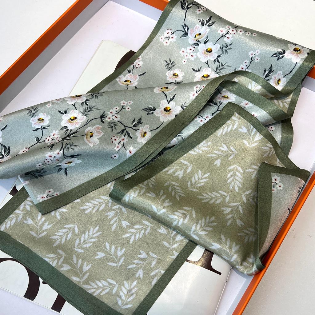 Oil Painting Blue Silk Long Silk Scarf Women'S Shirt Scarf Mulberry Silk Scarf Mother'S Day Gift