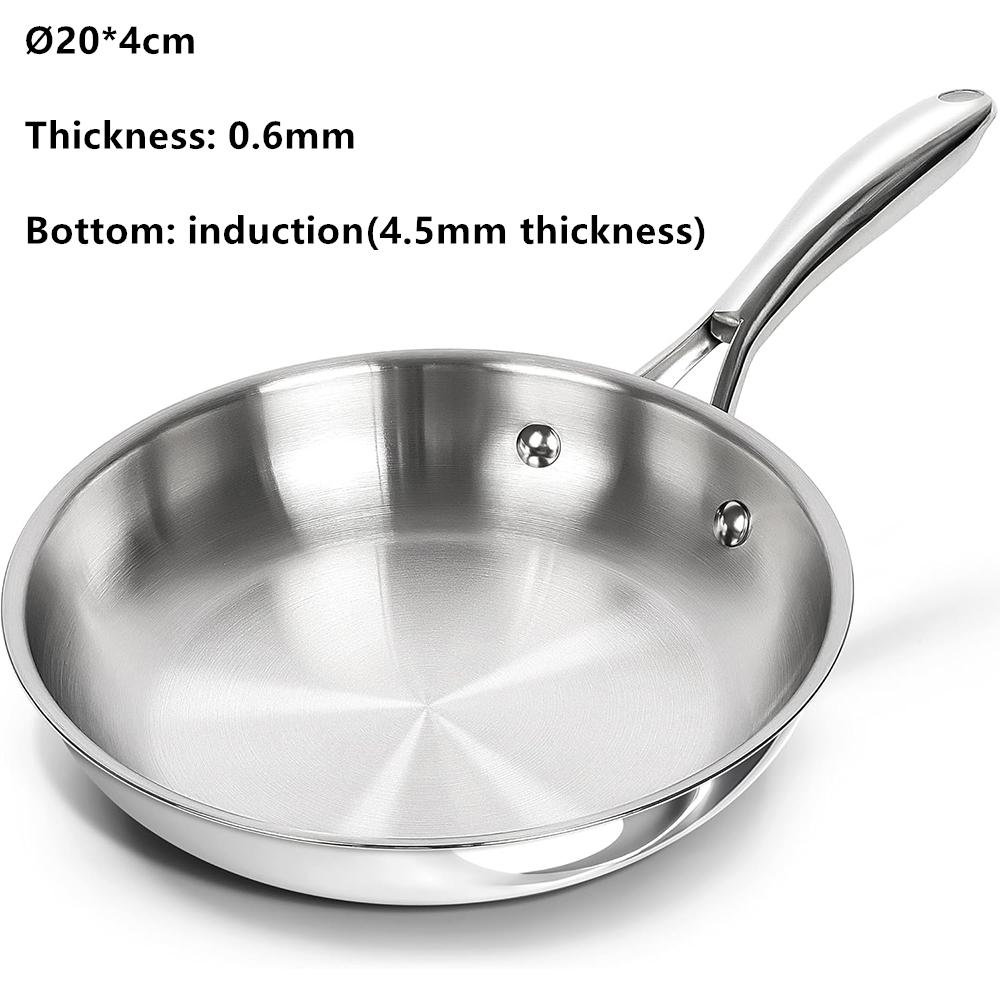 

LMETJMA 8 Inch Frying Pan Tri-Ply Stainless Steel Frying Pan Non Stick Skillet Durable Cooking Pan Egg Pan Induction Compatible серебряный