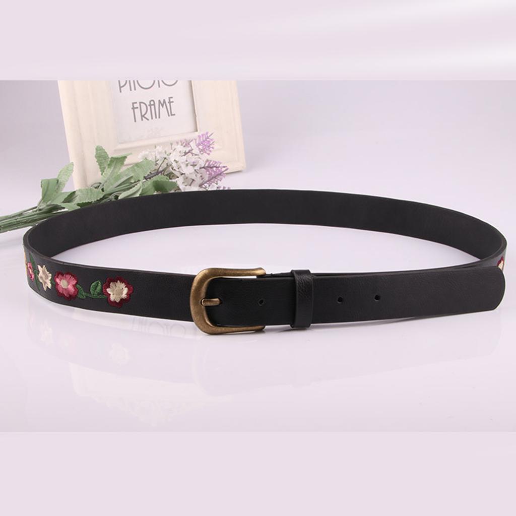 Adult Waist Belt with Embroidery Flower Luxurious Chinese Style PU Waist Belt for Women Coat Dress Adjustable Length