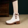 Female Autumn Winter Bow Short Boots for Women Square Head High Heels British Style Side Zipper Thick Bottom Party Shoes