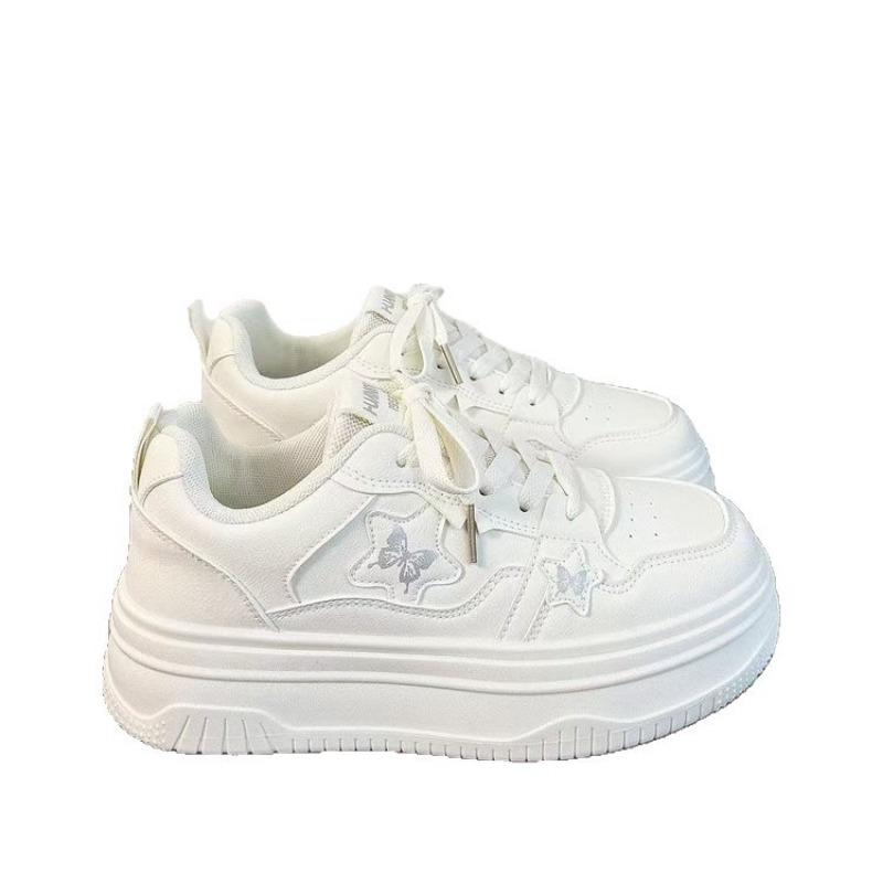 Pink bow thick baseplate shoes women's autumn new round head white shoes student casual shoes