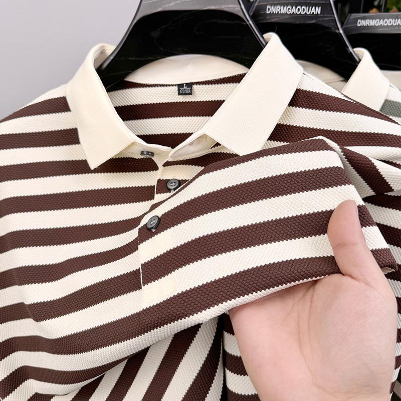 Men's Summer Striped Color Block Polo Shirt - Short Sleeve, Casual, Versatile Lapel T-shirt