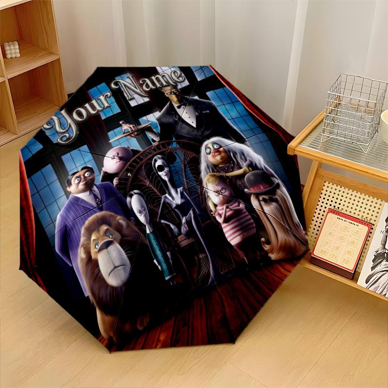 Custom Text Automatic 8 Bone Umbrella, Portable Sun Rain Protection UmbrellaThe Addams Family