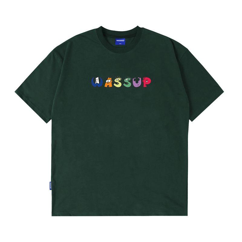 Wassup Trendy Brand Simple Letter T-Shirt Short Sleeve Unisex Summer 24 New Versatile Loose Casual Round Neck Top