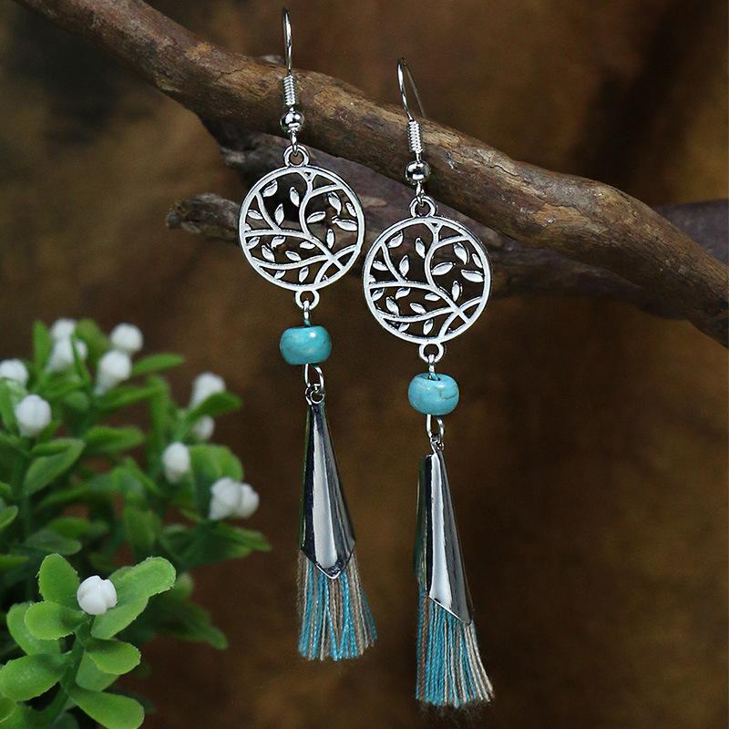 53 Styles Bohemian Vintage Tibetan Silver Geometric Drop Earrings For Women Ethnic Blue Stone Tassel Dangle Earrings Jewelry