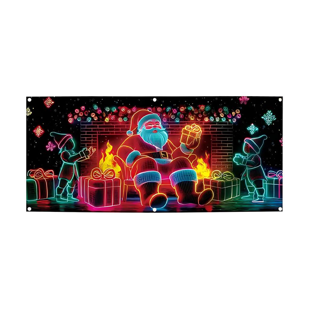 Aktivovaný Vánoční Banner na Kryt Garážových Vrat, Svítí ve Tmě, Kreslený Design Santa Clause, Venkovní Vnitřní Party Dekorace