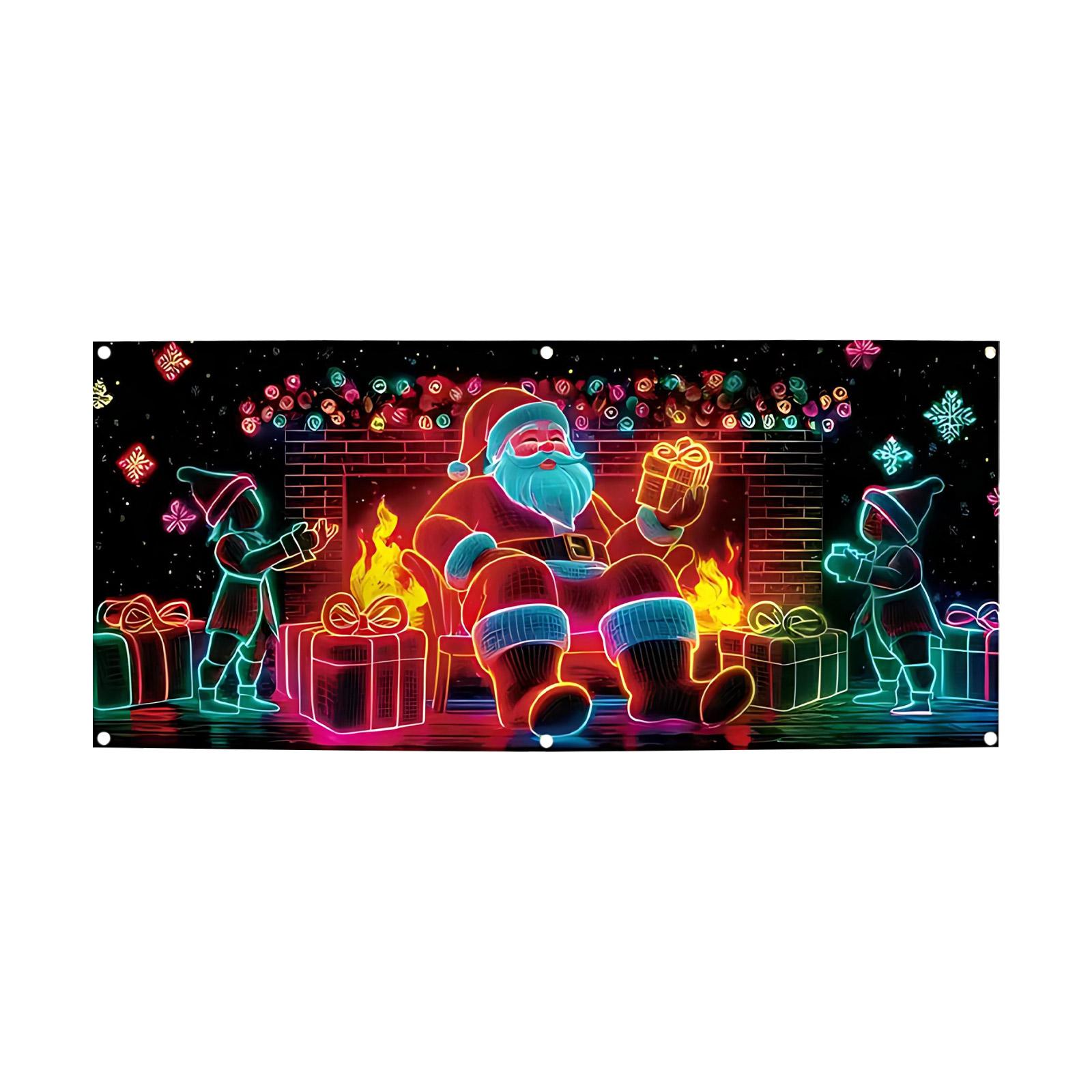 

Activated Christmas Garage Door Cover Banner, Glows In Dark, Cartoon Santa Design, Outdoor Indoor Party Decoration