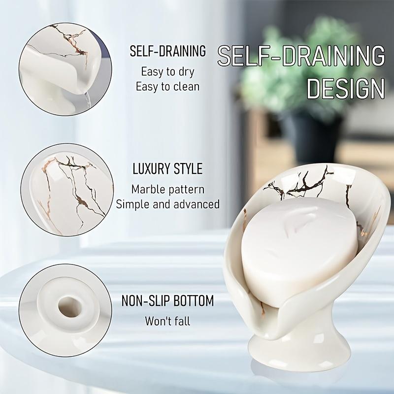1pc Ceramic Self-draining Soap Rack Marble Exterior Leaf-shaped Soap Dish Bathroom Easy To Clean Keep Soap Dry Christmas, Christmas Gifts