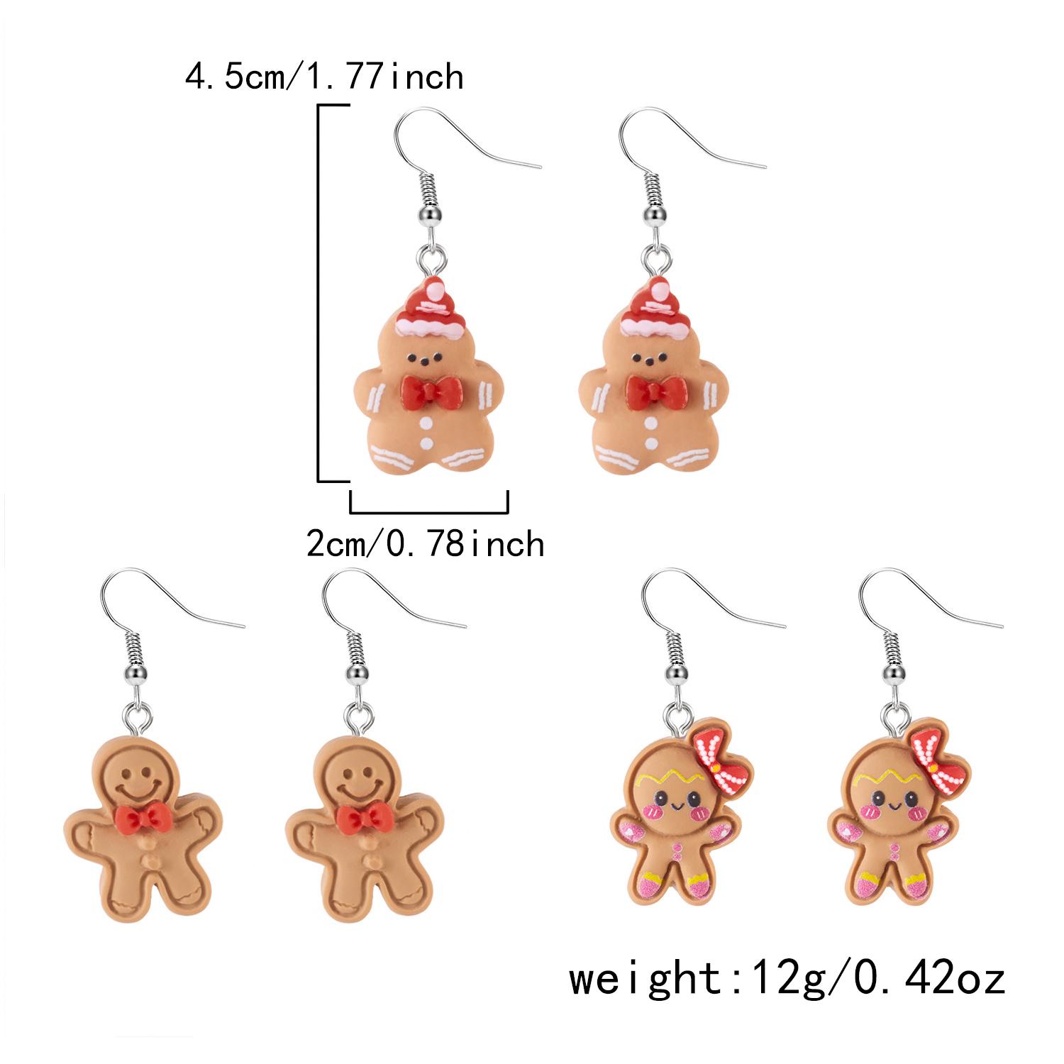 

3Pairs Christmas Gingerbread Man Resin Earring Set Festive Holiday Dangle Drop Earrings Gift for Women Girls Best Friend Party