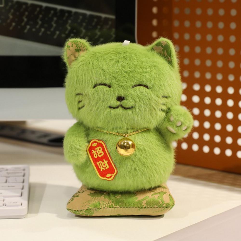 Fluffy Lucky Cat Plush Toy With Necklace Lucky Cat Stuffed Doll Plush Lucky Cat Ornament  Christmas