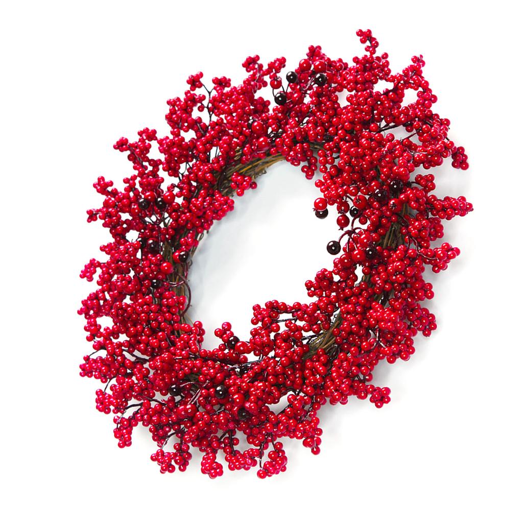 Artificial Red Berry Wreath 45cm Plastic Holly Berry Wreath Xmas Decoration for Front Door Wall Fireplace